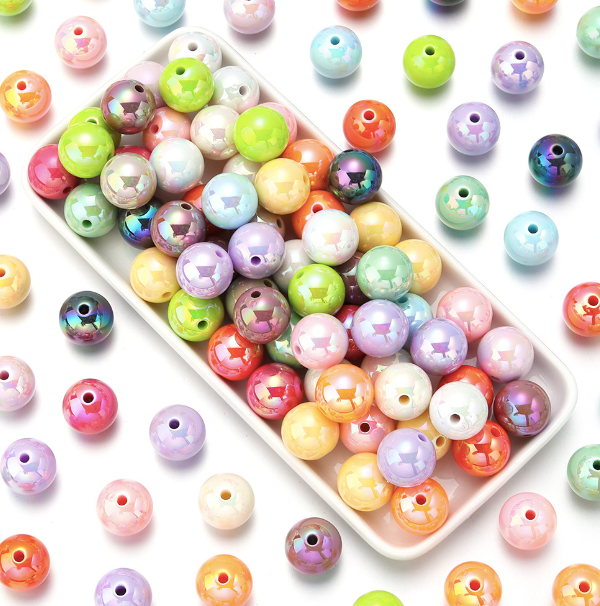 Vibrant AB Plated Round Acrylic Beads - Multiple Sizes (6-16mm)